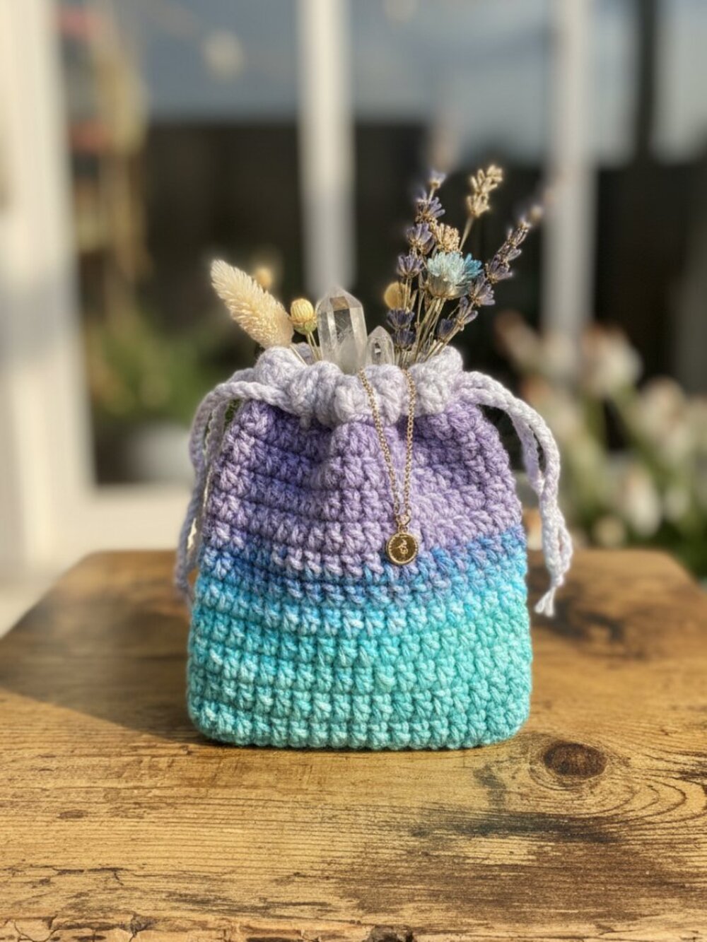 Mermaid Lagoon Drawstring Pouch | Handmade Crochet Gift Bag | Mother's Day Gift